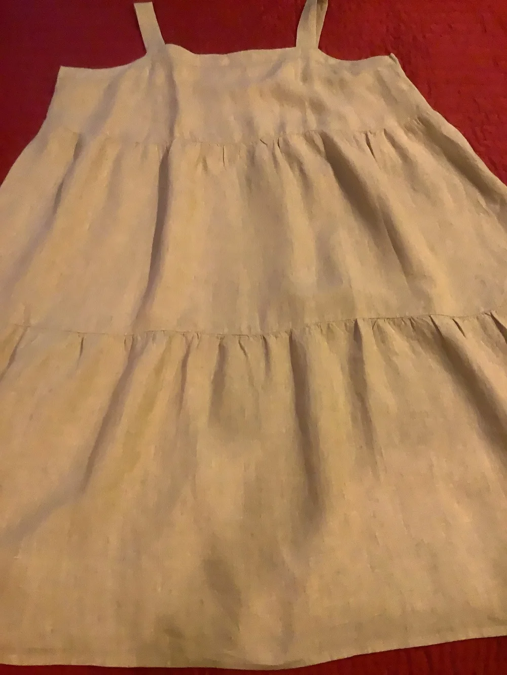 Eileen Fisher Light Beige Tiered Linen Sundress, 2X.